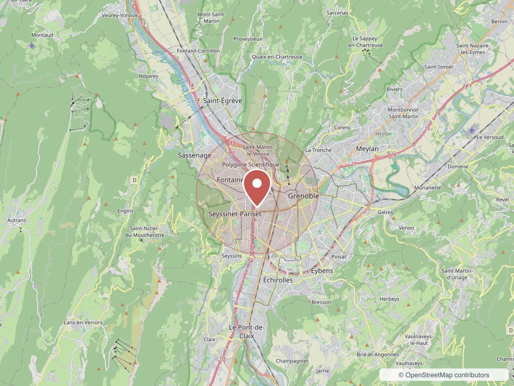 Carte de la zone d'intervention : Grenoble et les communes de la Métropole, depuis le 155 Cours Berriat